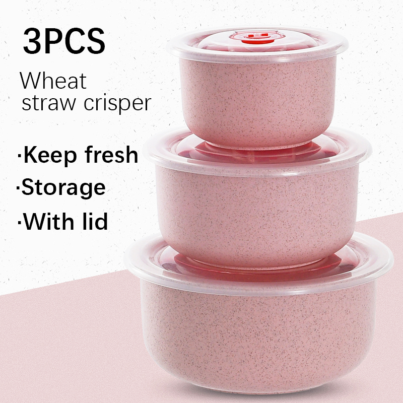 Meal Prep Microwave - 3pcs Mangkuk penyimpanan makanan dari jerami